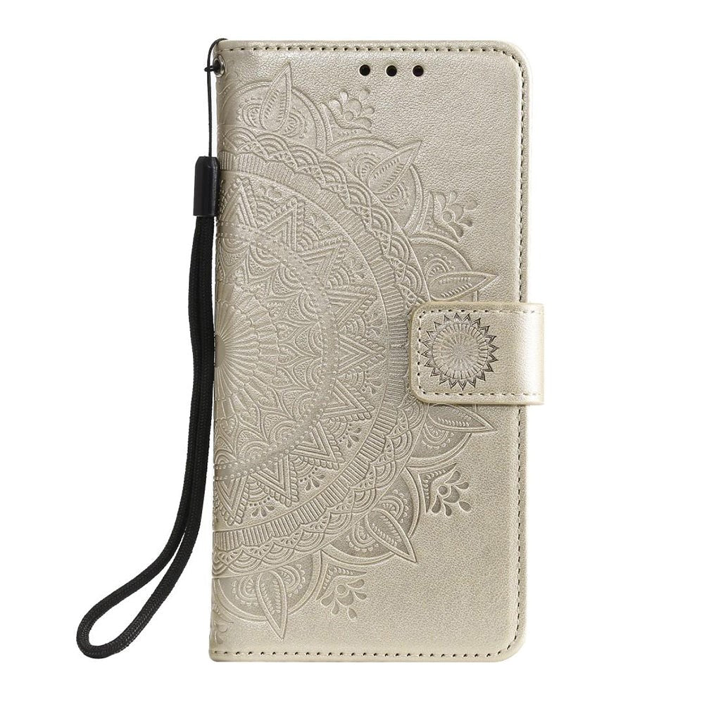 Nokia 2.4 Læder Cover m. Pung - Mandala Mønster Guld
