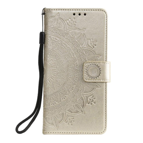 Nokia 2.4 Læder Cover m. Pung - Mandala Mønster Guld