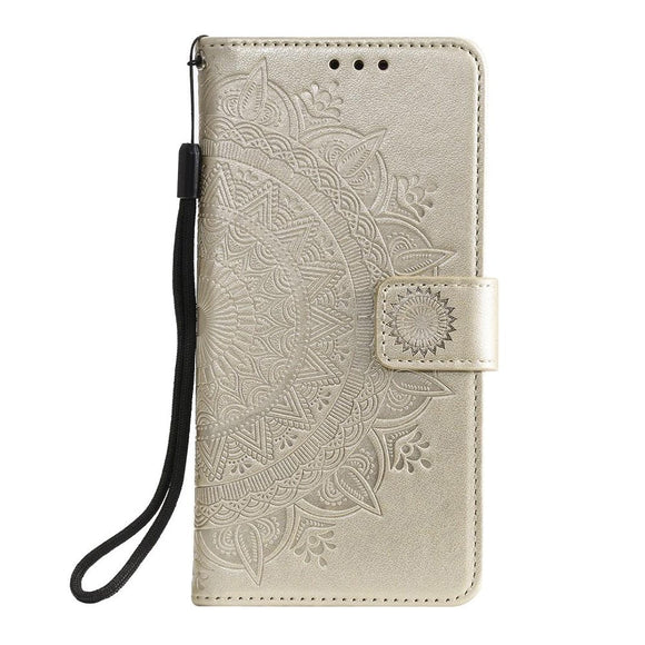 Nokia 2.4 Læder Cover m. Pung - Mandala Mønster Guld