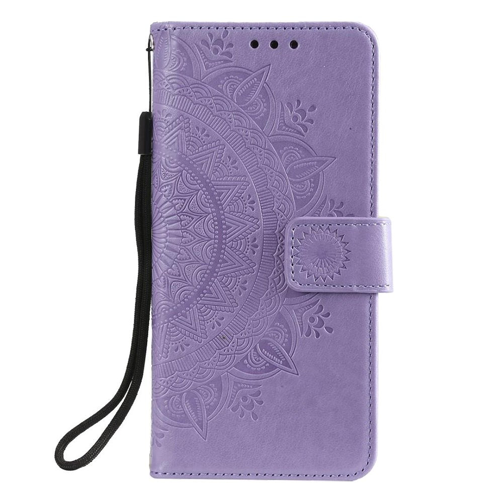 Nokia 2.4 Læder Cover m. Pung - Mandala Mønster Lilla