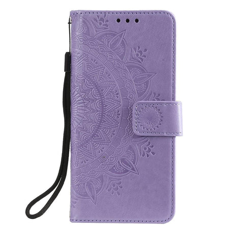 Nokia 2.4 Læder Cover m. Pung - Mandala Mønster Lilla