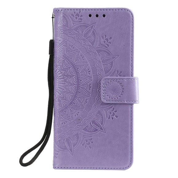 Nokia 2.4 Læder Cover m. Pung - Mandala Mønster Lilla