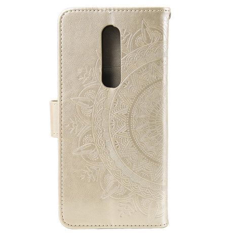 Nokia 2.4 Læder Cover m. Pung - Mandala Mønster Guld