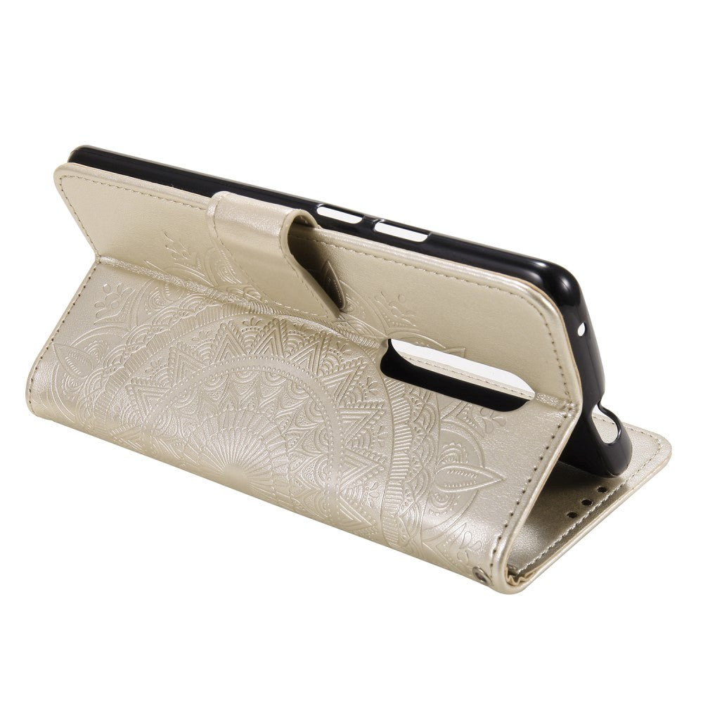 Nokia 2.4 Læder Cover m. Pung - Mandala Mønster Guld