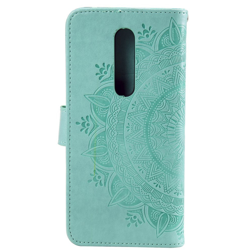 Nokia 2.4 Læder Cover m. Pung - Mandala Mønster Cyan