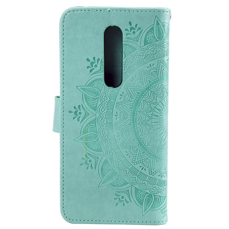 Nokia 2.4 Læder Cover m. Pung - Mandala Mønster Cyan