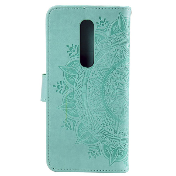 Nokia 2.4 Læder Cover m. Pung - Mandala Mønster Cyan