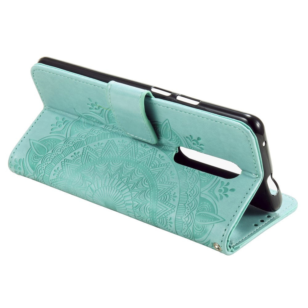 Nokia 2.4 Læder Cover m. Pung - Mandala Mønster Cyan