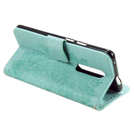 Nokia 2.4 Læder Cover m. Pung - Mandala Mønster Cyan
