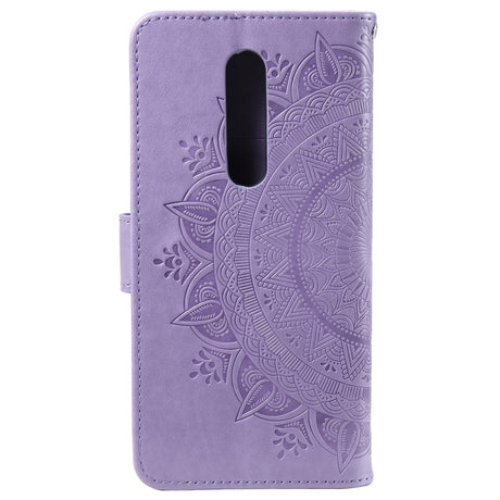 Nokia 2.4 Læder Cover m. Pung - Mandala Mønster Lilla
