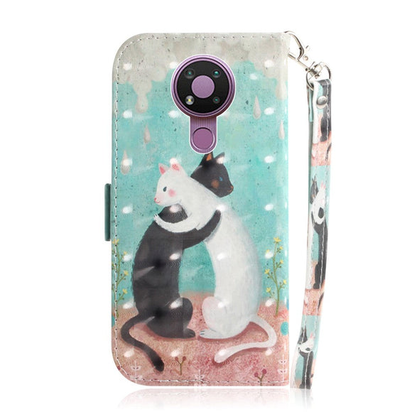 Nokia 3.4 Light Spot Læder Flip Cover - Krammende Katte