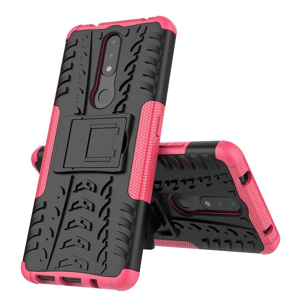 Nokia 2.4 Hybrid Håndværker Cover m. Kickstand - Sort / Lyserød
