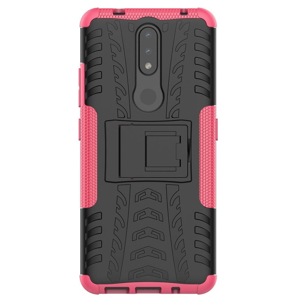 Nokia 2.4 Hybrid Håndværker Cover m. Kickstand - Sort / Lyserød