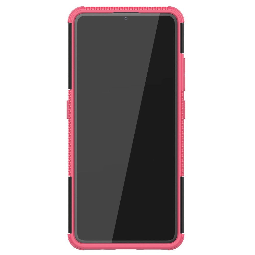 Nokia 2.4 Hybrid Håndværker Cover m. Kickstand - Sort / Lyserød