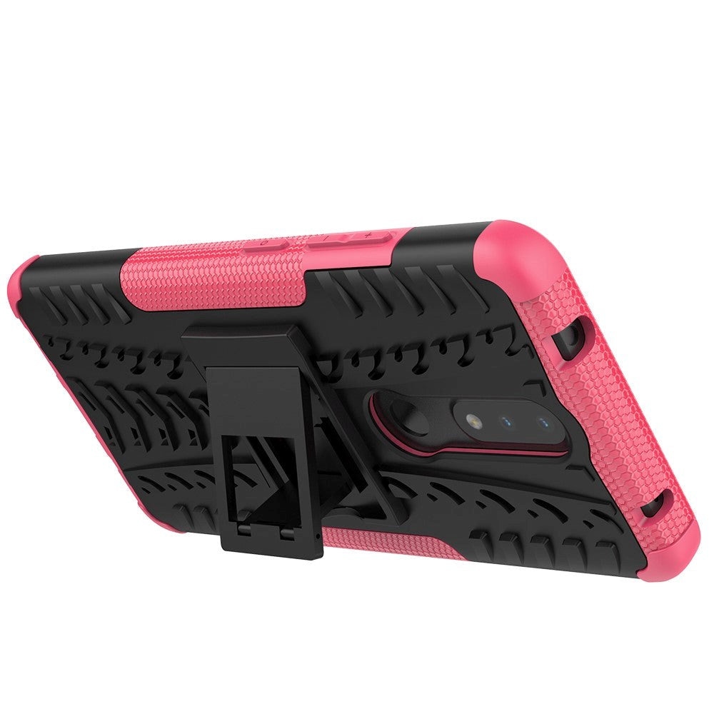 Nokia 2.4 Hybrid Håndværker Cover m. Kickstand - Sort / Lyserød