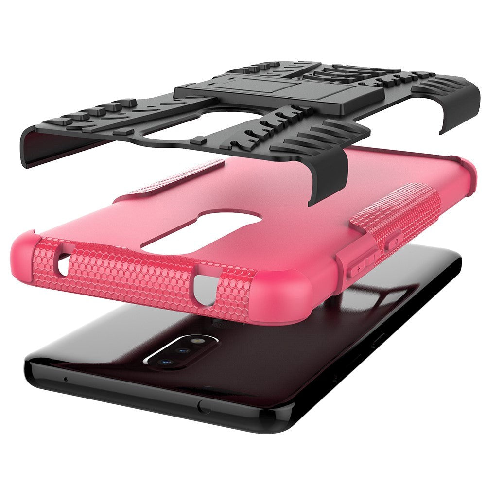 Nokia 2.4 Hybrid Håndværker Cover m. Kickstand - Sort / Lyserød