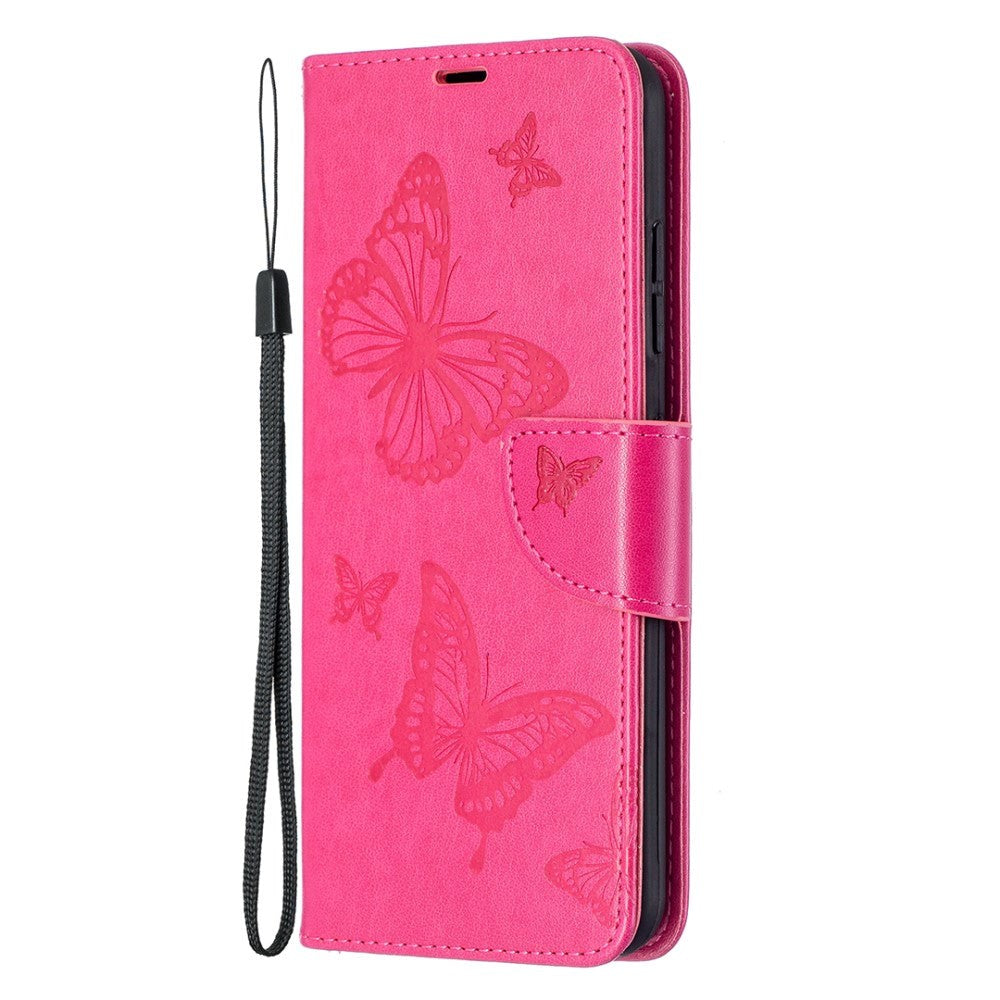Nokia 1.4 Læder Flip Cover m. Pung & Strop Sommerfugl - Lyserød