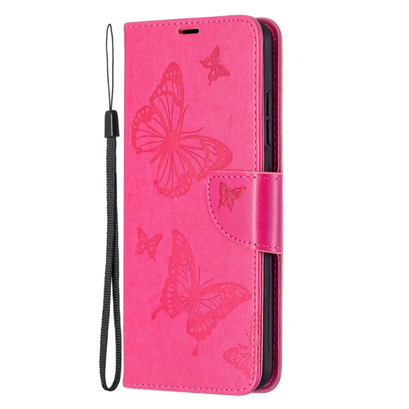 Nokia 1.4 Læder Flip Cover m. Pung & Strop Sommerfugl - Lyserød