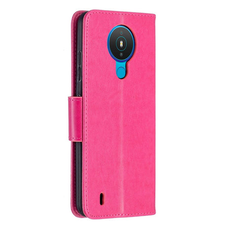 Nokia 1.4 Læder Flip Cover m. Pung & Strop Sommerfugl - Lyserød