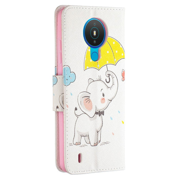 Nokia 1.4 Læder Cover m. Pung - Elefant med Paraply