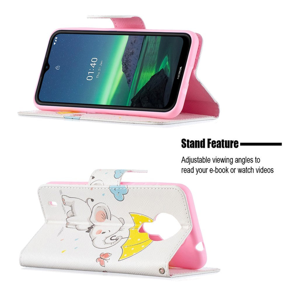Nokia 1.4 Læder Cover m. Pung - Elefant med Paraply