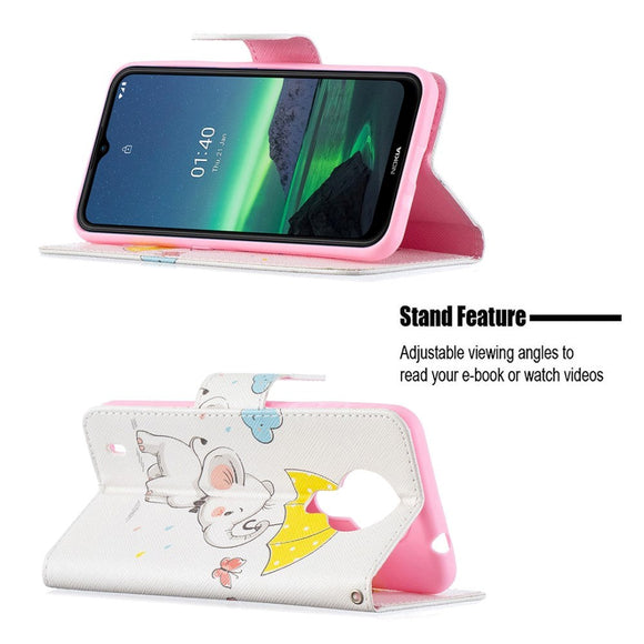 Nokia 1.4 Læder Cover m. Pung - Elefant med Paraply