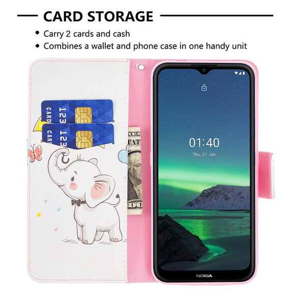 Nokia 1.4 Læder Cover m. Pung - Elefant med Paraply