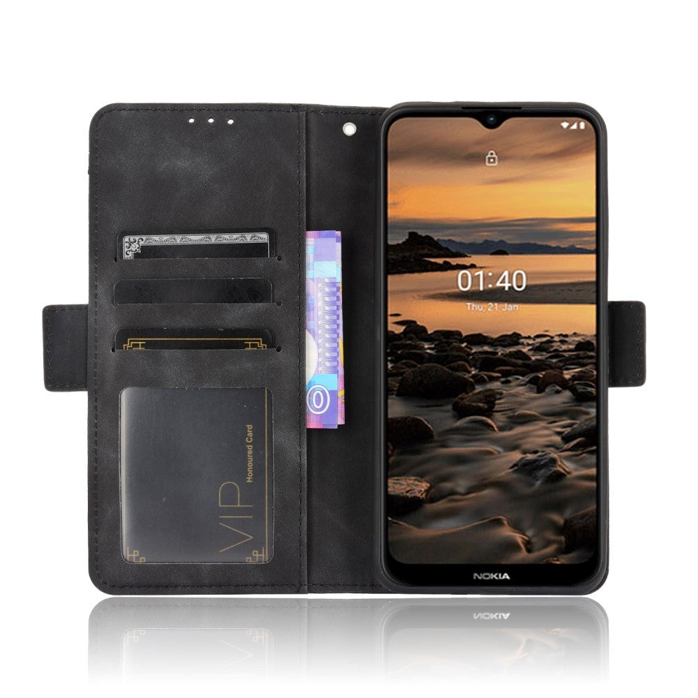 Nokia 1.4 Læder Cover m. Stander / Kortholder & Ekstra Kortlomme - Sort