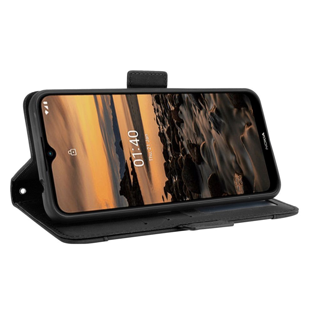 Nokia 1.4 Læder Cover m. Stander / Kortholder & Ekstra Kortlomme - Sort