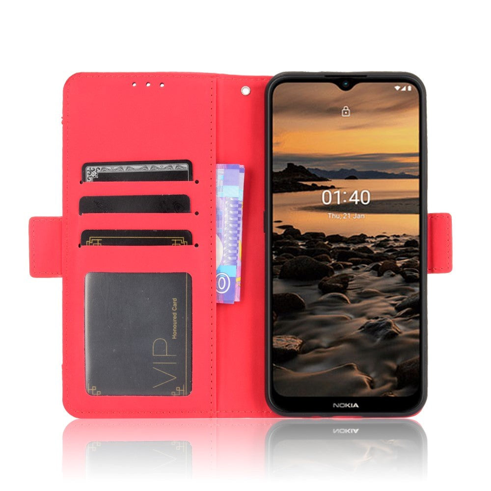 Nokia 1.4 Læder Cover m. Stander / Kortholder & Ekstra Kortlomme - Rød