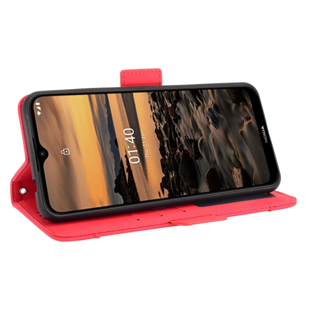 Nokia 1.4 Læder Cover m. Stander / Kortholder & Ekstra Kortlomme - Rød
