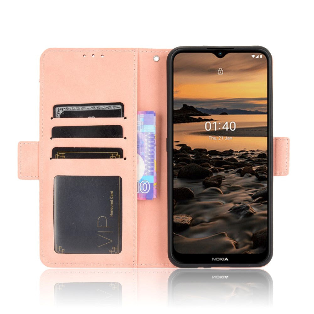 Nokia 1.4 Læder Cover m. Stander / Kortholder & Ekstra Kortlomme - Lyserød