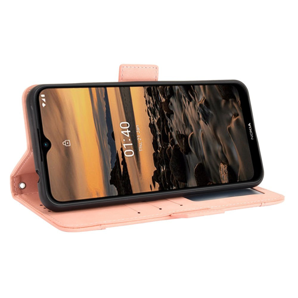 Nokia 1.4 Læder Cover m. Stander / Kortholder & Ekstra Kortlomme - Lyserød