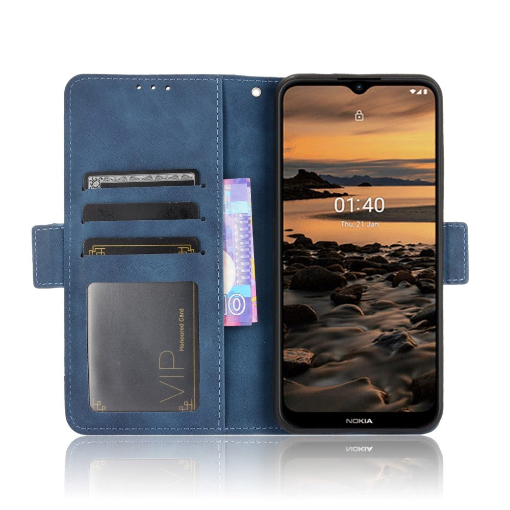 Nokia 1.4 Læder Cover m. Stander / Kortholder & Ekstra Kortlomme - Blå