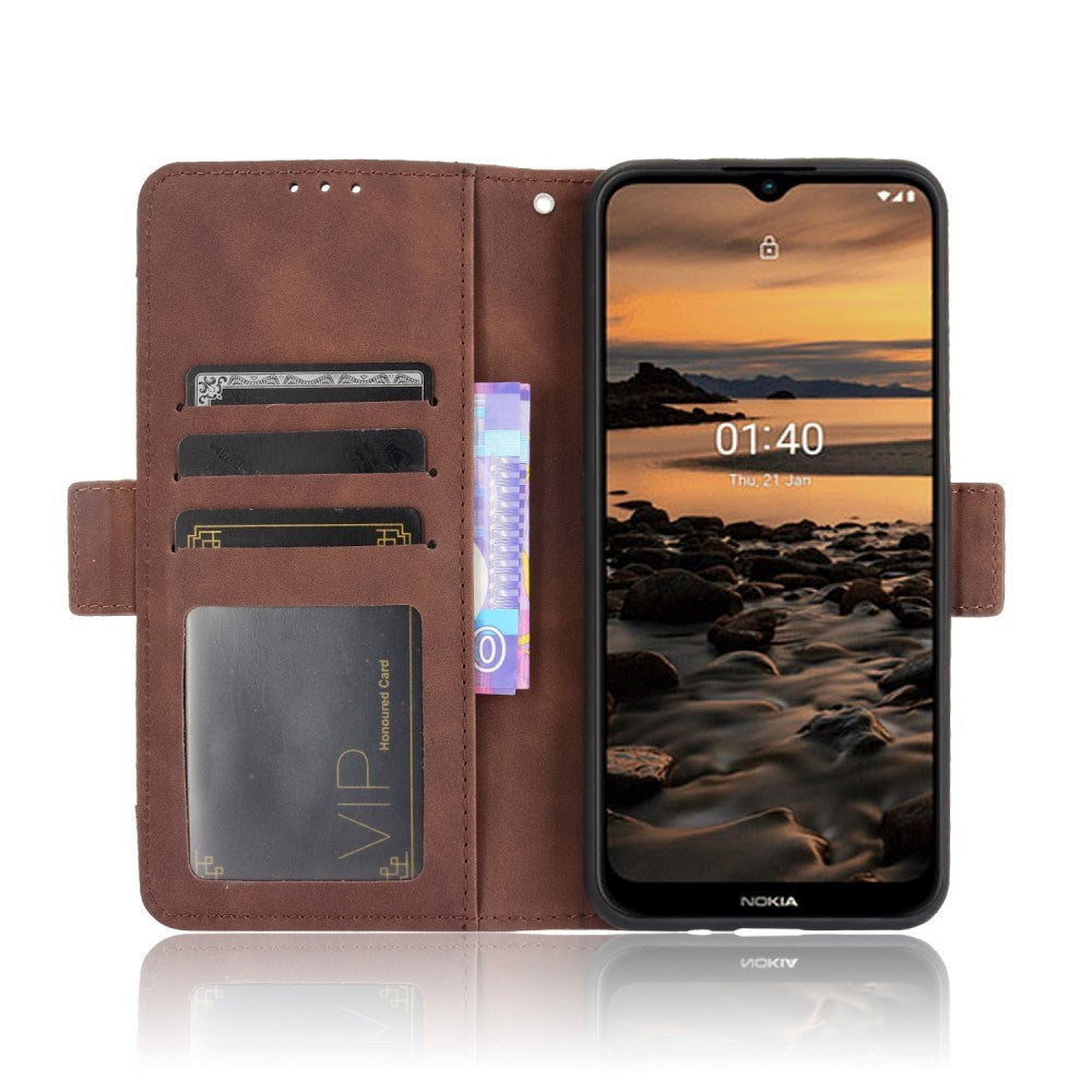 Nokia 1.4 Læder Cover m. Stander / Kortholder & Ekstra Kortlomme - Brun