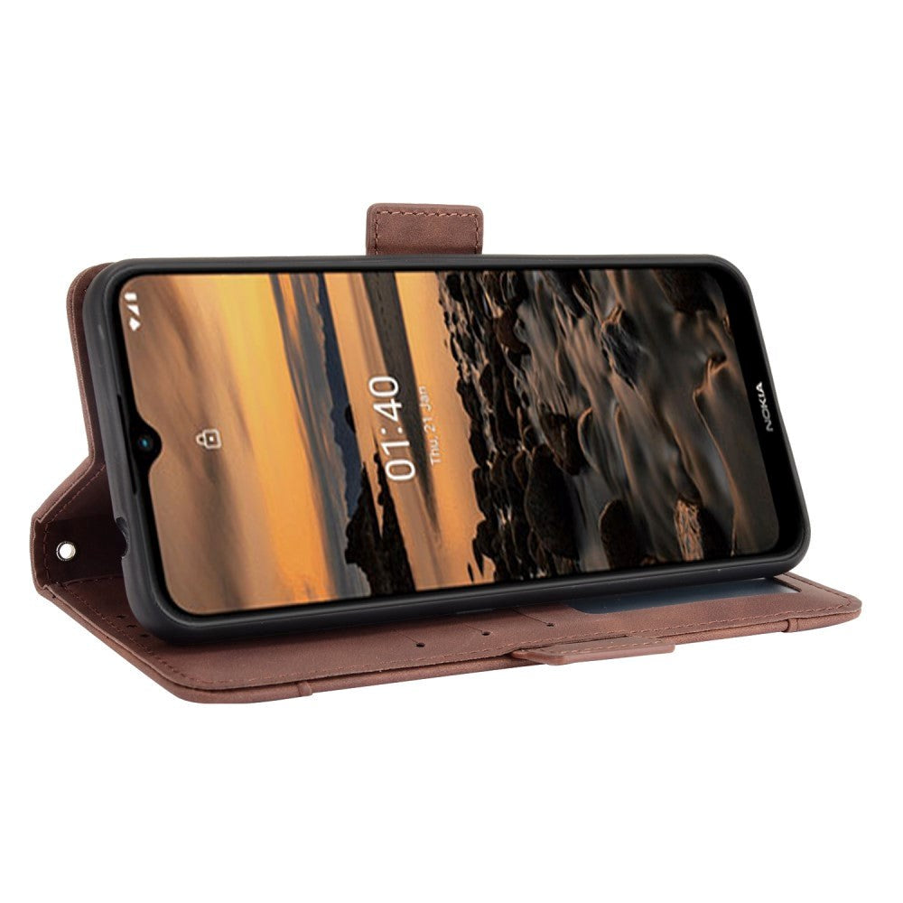 Nokia 1.4 Læder Cover m. Stander / Kortholder & Ekstra Kortlomme - Brun