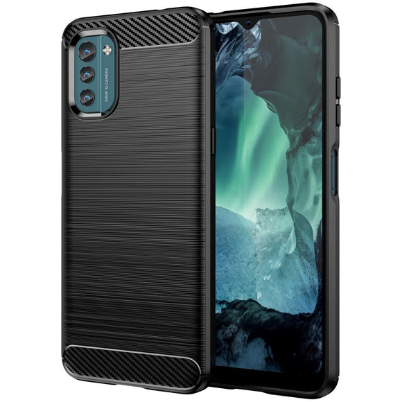 Nokia G21 / G11 Brushed Carbon Fiber Fleksibelt Plastik Cover - Sort