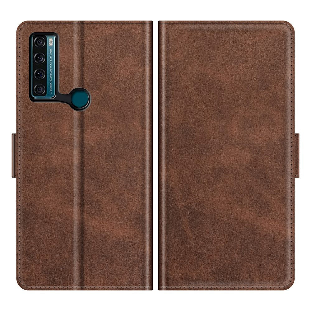 TCL 20 SE Klassisk Læder Flip Cover m. Pung - Mørke Brun