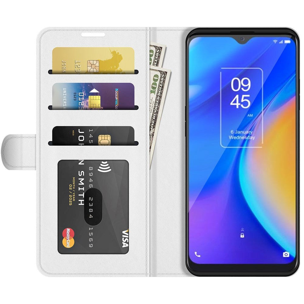 TCL 20 SE Blankt Læder Flip Cover m. Pung - Hvid