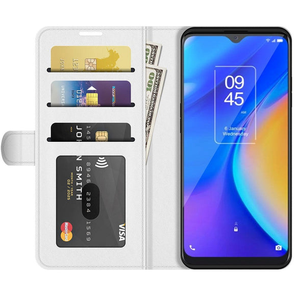 TCL 20 SE Blankt Læder Flip Cover m. Pung - Hvid
