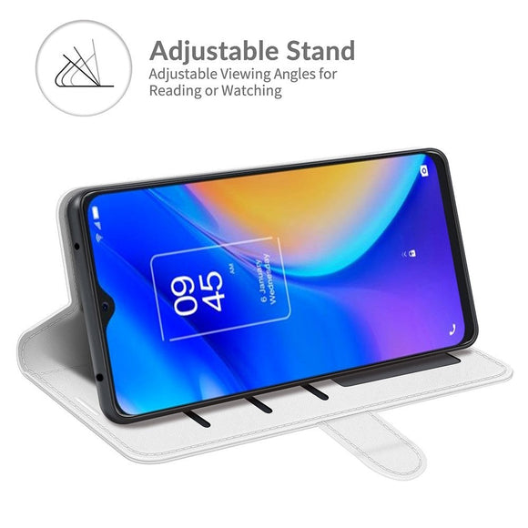 TCL 20 SE Blankt Læder Flip Cover m. Pung - Hvid