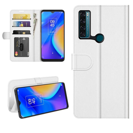 TCL 20 SE Blankt Læder Flip Cover m. Pung - Hvid