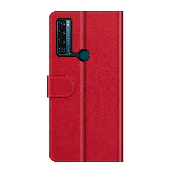 TCL 20 SE Blankt Læder Flip Cover m. Pung - Rød