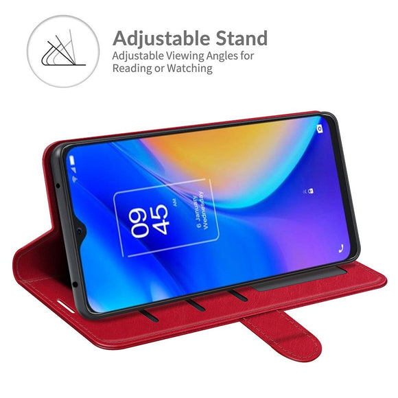 TCL 20 SE Blankt Læder Flip Cover m. Pung - Rød