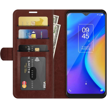 TCL 20 SE Blankt Læder Flip Cover m. Pung - Brun