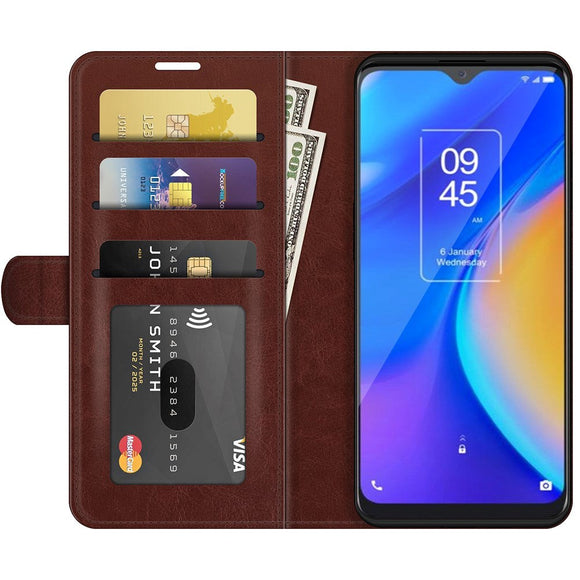 TCL 20 SE Blankt Læder Flip Cover m. Pung - Brun