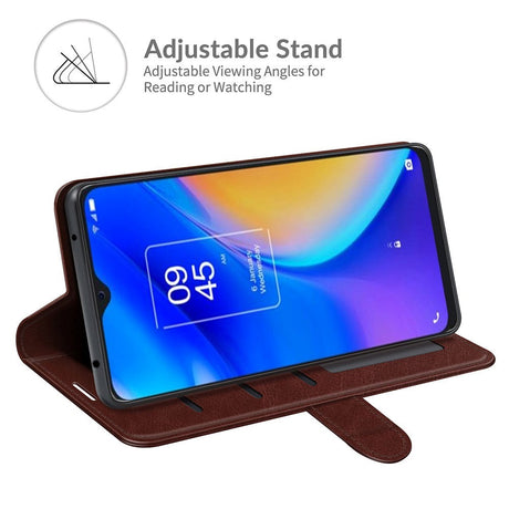 TCL 20 SE Blankt Læder Flip Cover m. Pung - Brun