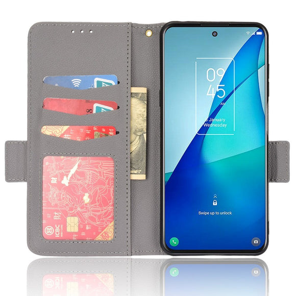 TCL 20L Ultra Litchi Læder Cover m. Pung - Grå