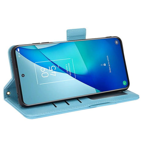 TCL 20L Ultra Litchi Læder Cover m. Pung - Turkis