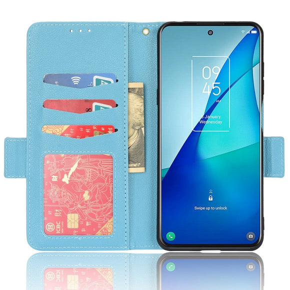 TCL 20L Ultra Litchi Læder Cover m. Pung - Turkis